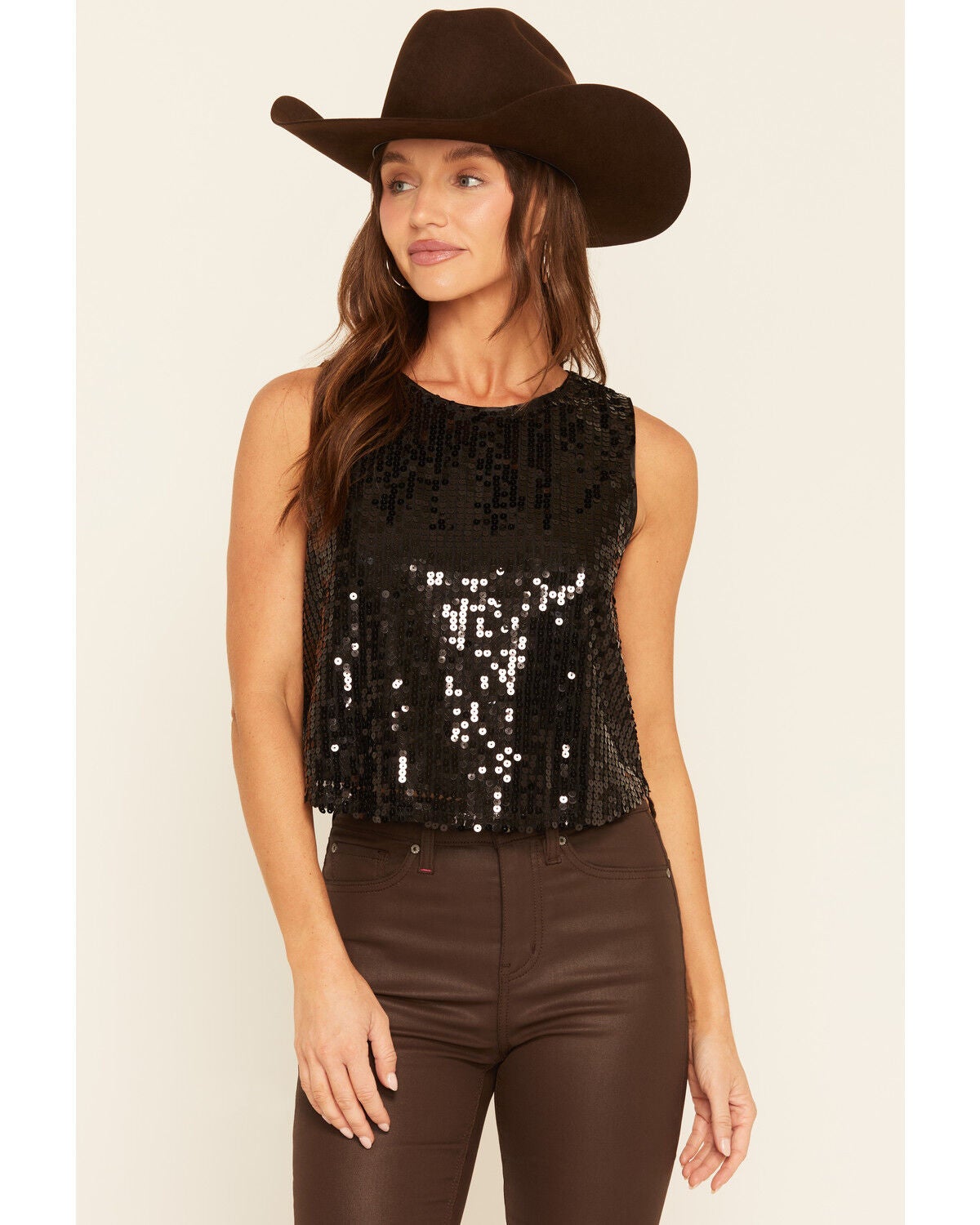 Sadie & Sage Women's Encore Sleeveless Sequins Top, Black, hi-res