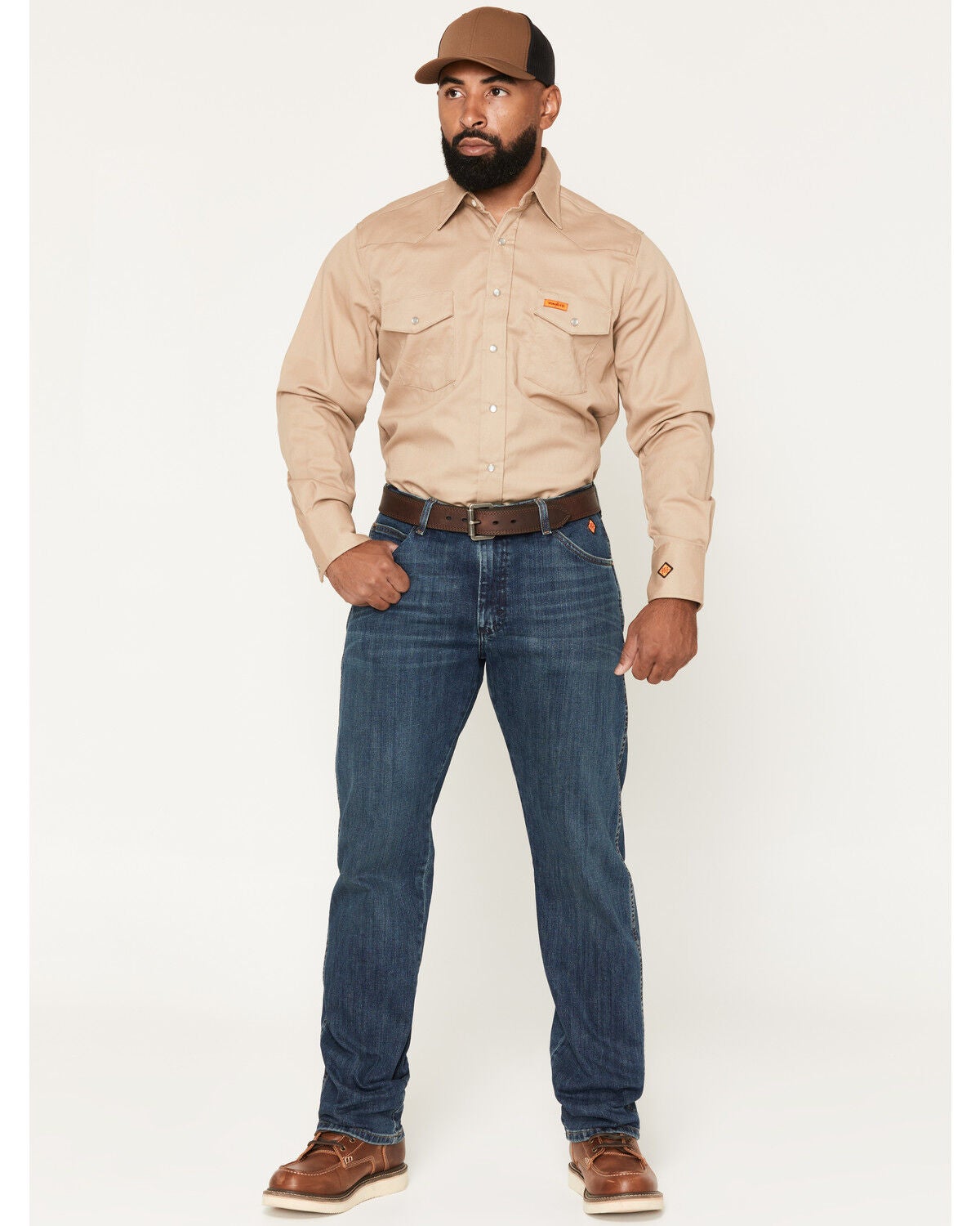 Image #1 - Wrangler Men's FR Dark Wash Advanced Comfort Regular Fit Stretch Denim Work Jeans, Blue, hi-res