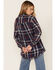 Angie Women's Blue Double Faced Fray Hem Plaid Shirt, Blue, hi-res