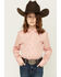 Image #1 - Shyanne Girls' Solid Rhinestone Fringe Long Sleeve Pearl Snap Stretch Western Shirt, Light Pink, hi-res
