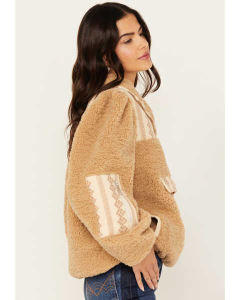 Image #2 - Driftwood Women's 1/4 Snap Sherpa Pullover , Beige, hi-res