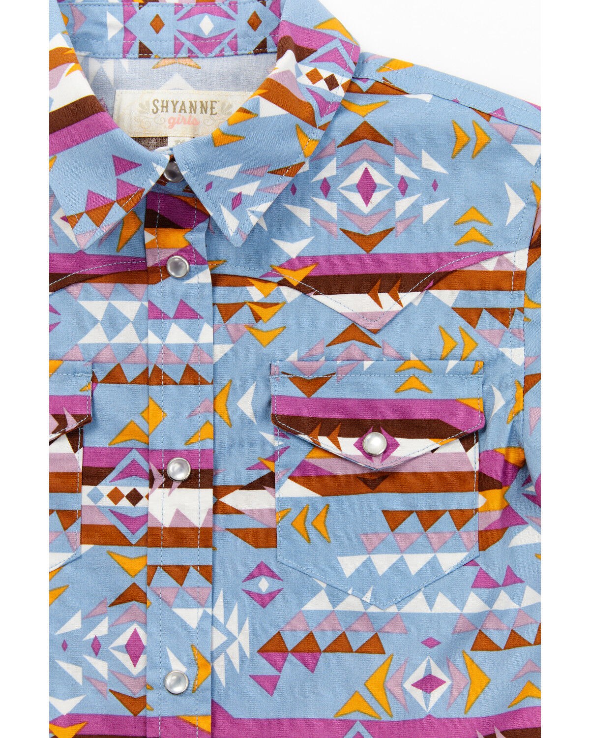 Image #2 - Shyanne Toddler Girls' Southwestern Print Short Sleeve Pearl Snap Western Shirt, Blue, hi-res