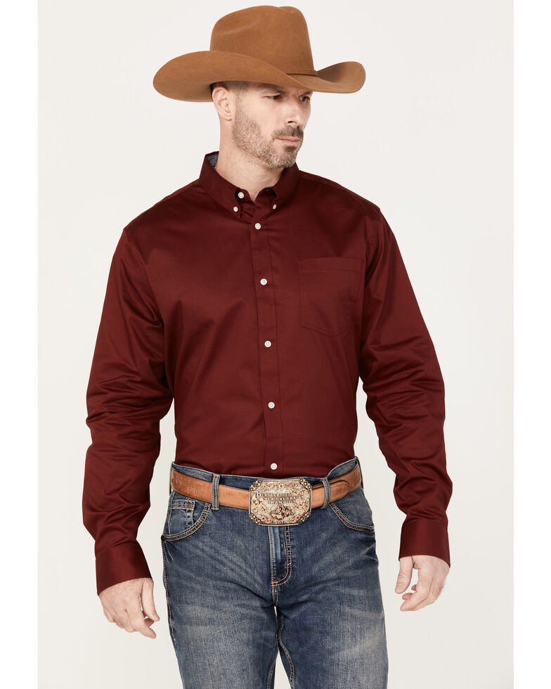 Rank 45 Men's Twill Logo Long Sleeve Button-Down Western Shirt - Tall, Wine, hi-res