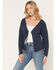 Image #1 - Originality Women's Whip Stitch Tie Front Sweater, Blue, hi-res