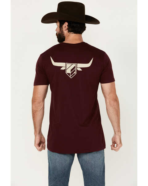 Image #1 - RANK 45® Men's Long Horn Logo Short Sleeve Graphic T-Shirt , Burgundy, hi-res