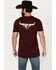 Image #1 - RANK 45® Men's Long Horn Logo Short Sleeve Graphic T-Shirt , Burgundy, hi-res
