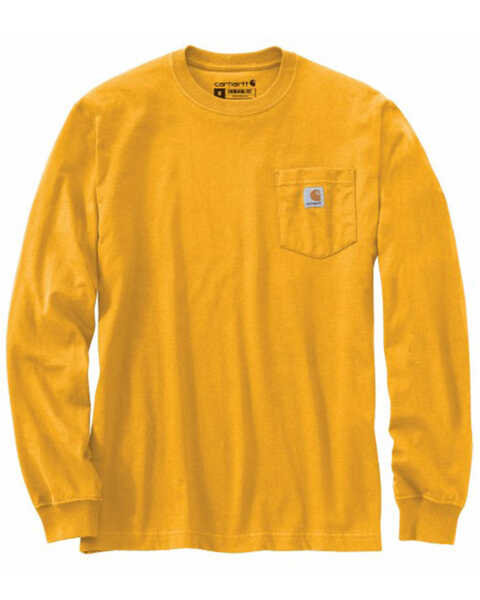 Carhartt Men's Loose Fit Heavyweight Long Sleeve Logo Pocket Work T-Shirt, Yellow, hi-res