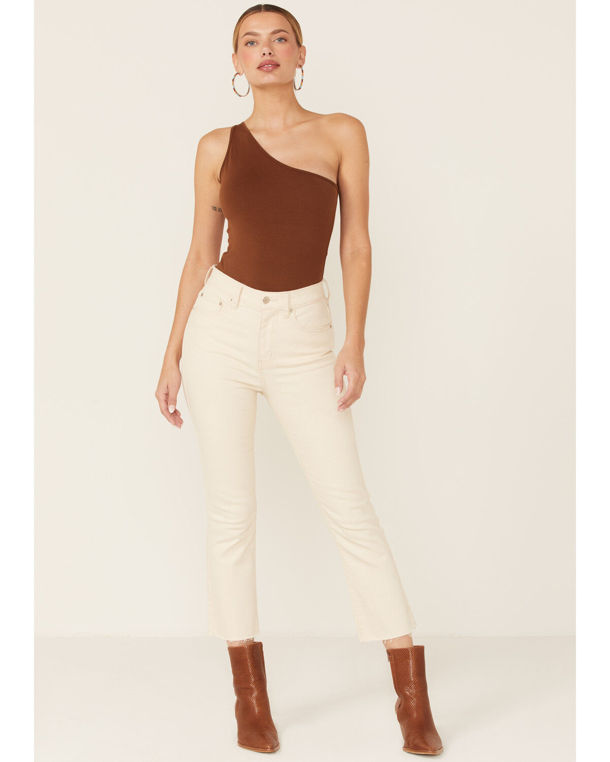 Image #1 - Daze Women's Shy Girl High Rise Ivory Crop Flare Jeans, Natural, hi-res