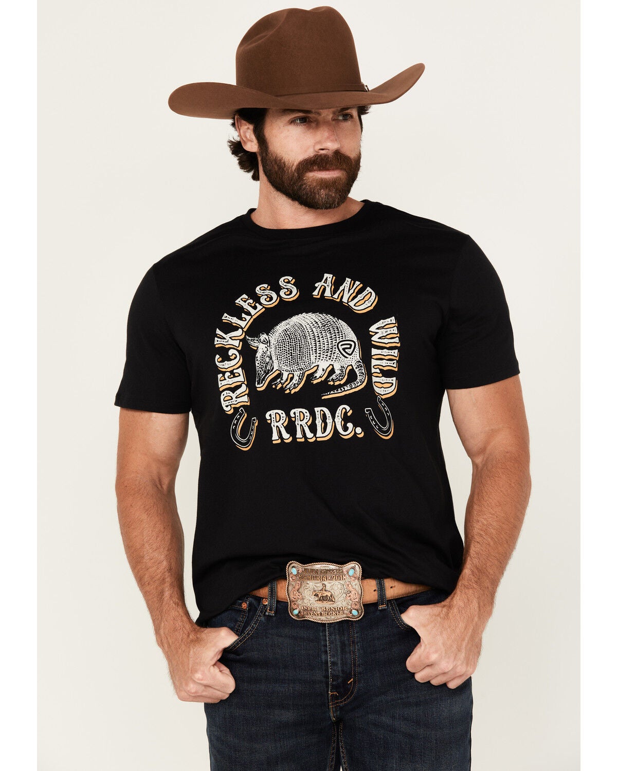 Rock & Roll Denim Men's Armadillo Short Sleeve Graphic T-Shirt, Black, hi-res