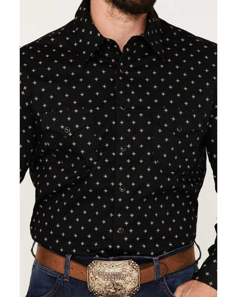 Image #3 - Rock & Roll Denim Men's Geometric Stretch Long Sleeve Snap Shirt , Black, hi-res