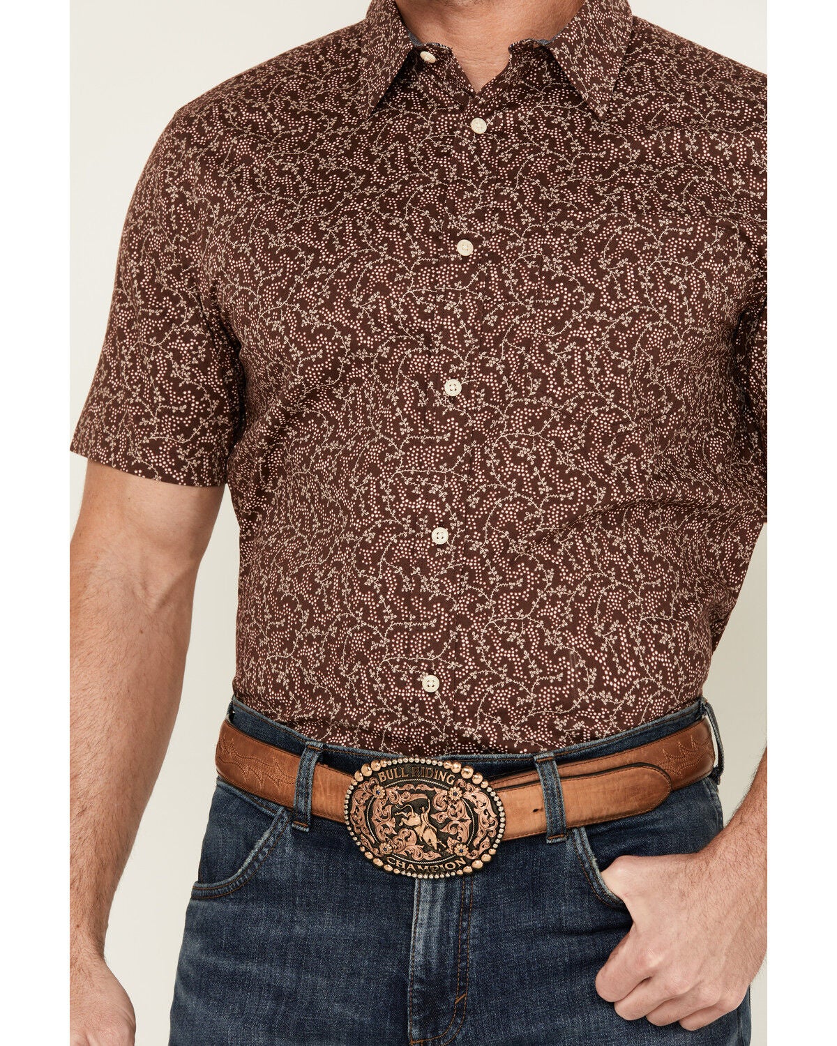 Image #3 - Cody James Men's Festive Floral Short Sleeve Button-Down Stretch Western Shirt, Brown, hi-res