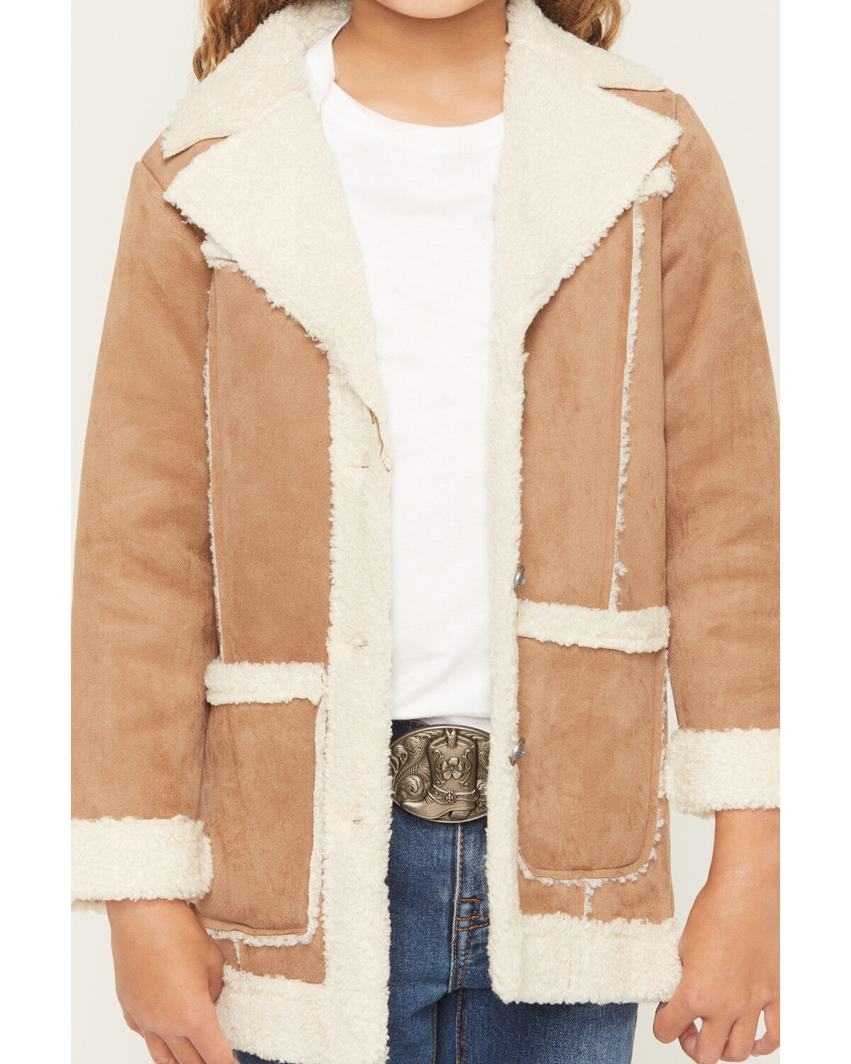 Image #3 - Shyanne Girls' Wynona Faux Suede Shearling Coat, Coffee, hi-res