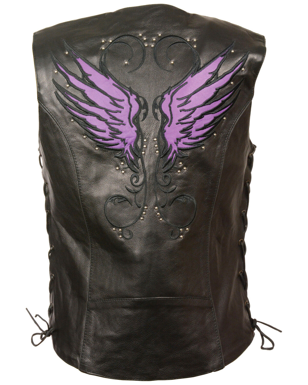 Image #2 - Milwaukee Leather Women's Stud & Wings Leather Vest - 4X, Black/purple, hi-res