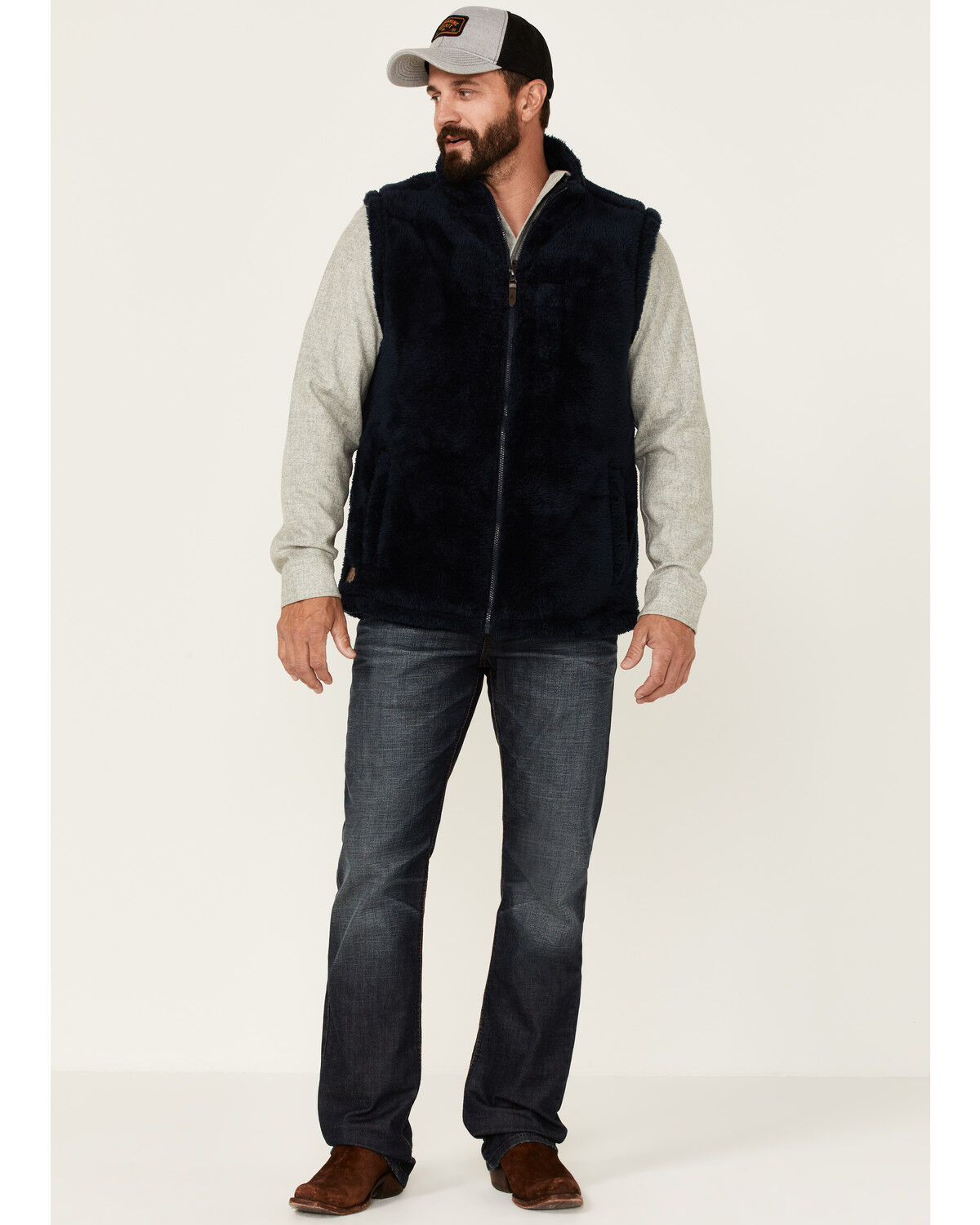 Image #2 - Moonshine Spirit Men's Kern Valley Faux Fur Zip-Front Fleece Vest, Navy, hi-res