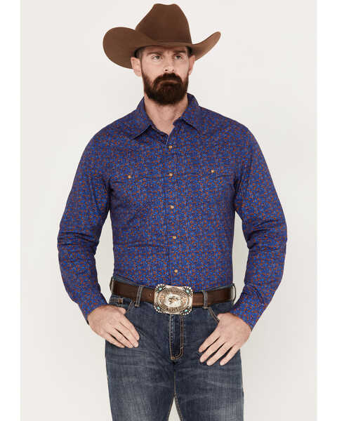 Image #1 - Wrangler Retro Men's Floral Western Snap Shirt, Blue, hi-res