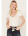 Image #1 - Shyanne Women's Beaded Short Sleeve Front Tie Shirt, Cream, hi-res