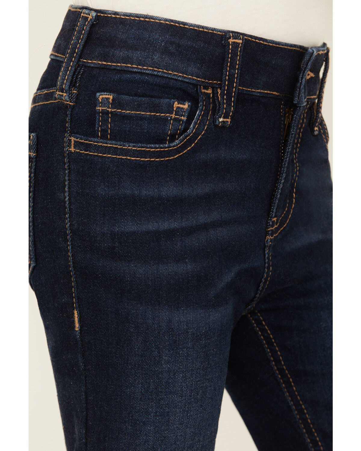 Image #2 - Shyanne Little Girls' Lacey Dark Wash Lace Inset Flare Stretch Denim Jeans, Dark Wash, hi-res