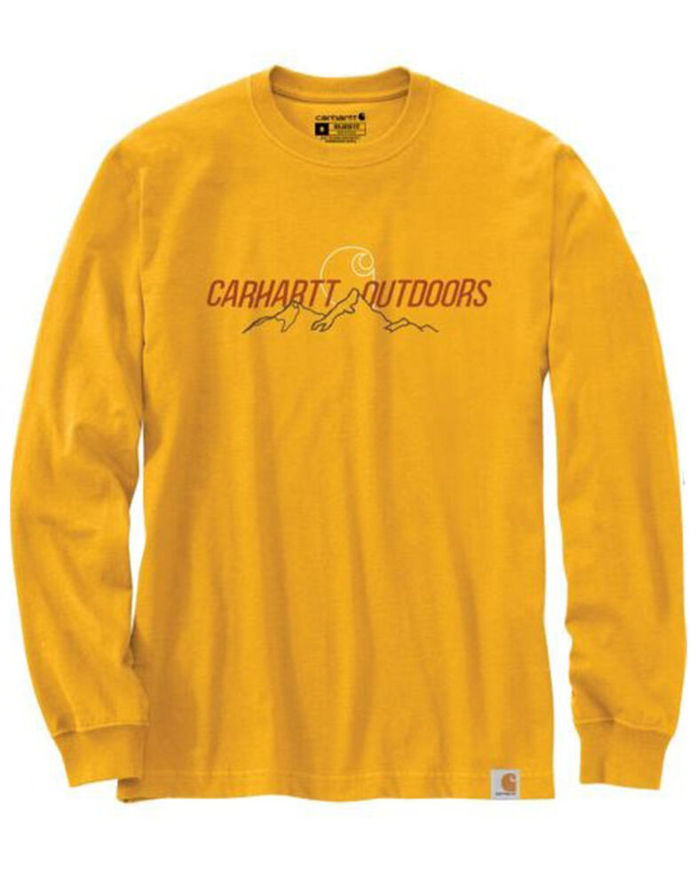 Carhartt Men's Relaxed Fit Heavyweight Long Sleeve Outdoors Graphic T-Shirt, Yellow, hi-res
