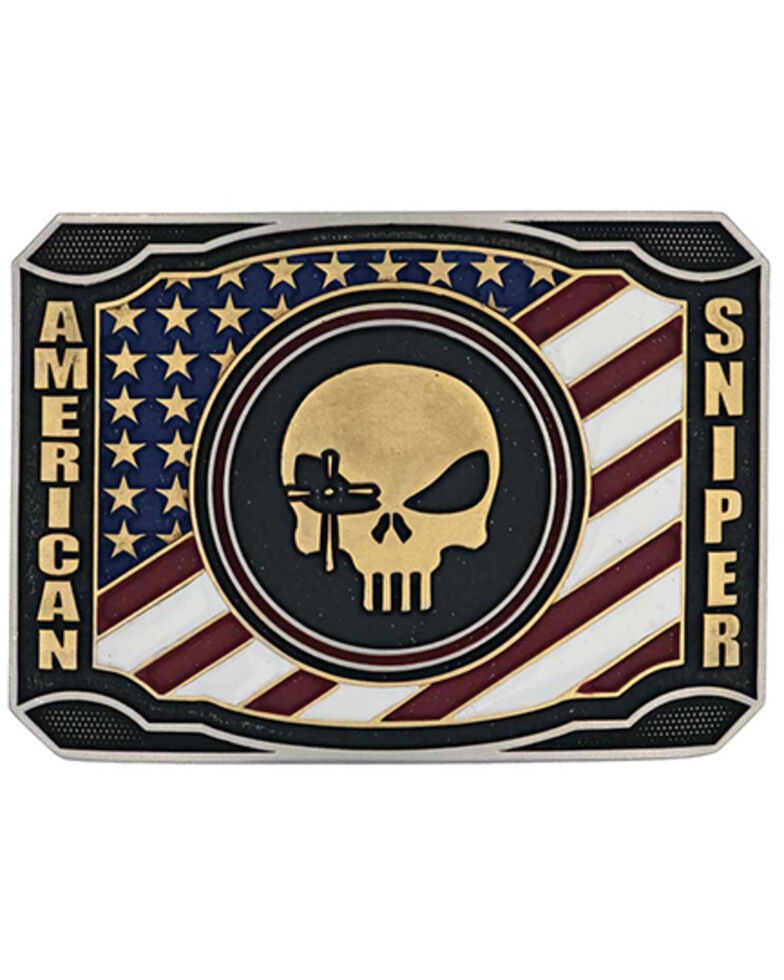 Montana Silversmiths Men's Chris Kyle American Sniper Belt Buckle, Red/white/blue, hi-res