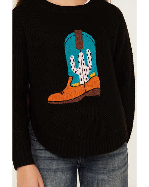 Image #3 - Cotton & Rye Girls' Boot Applique Round Bottom Sweater , Black, hi-res