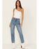 Image #1 - Rock & Roll Denim Women's Medium Wash High Rise Rhinestone Cropped Straight Jeans, Medium Wash, hi-res