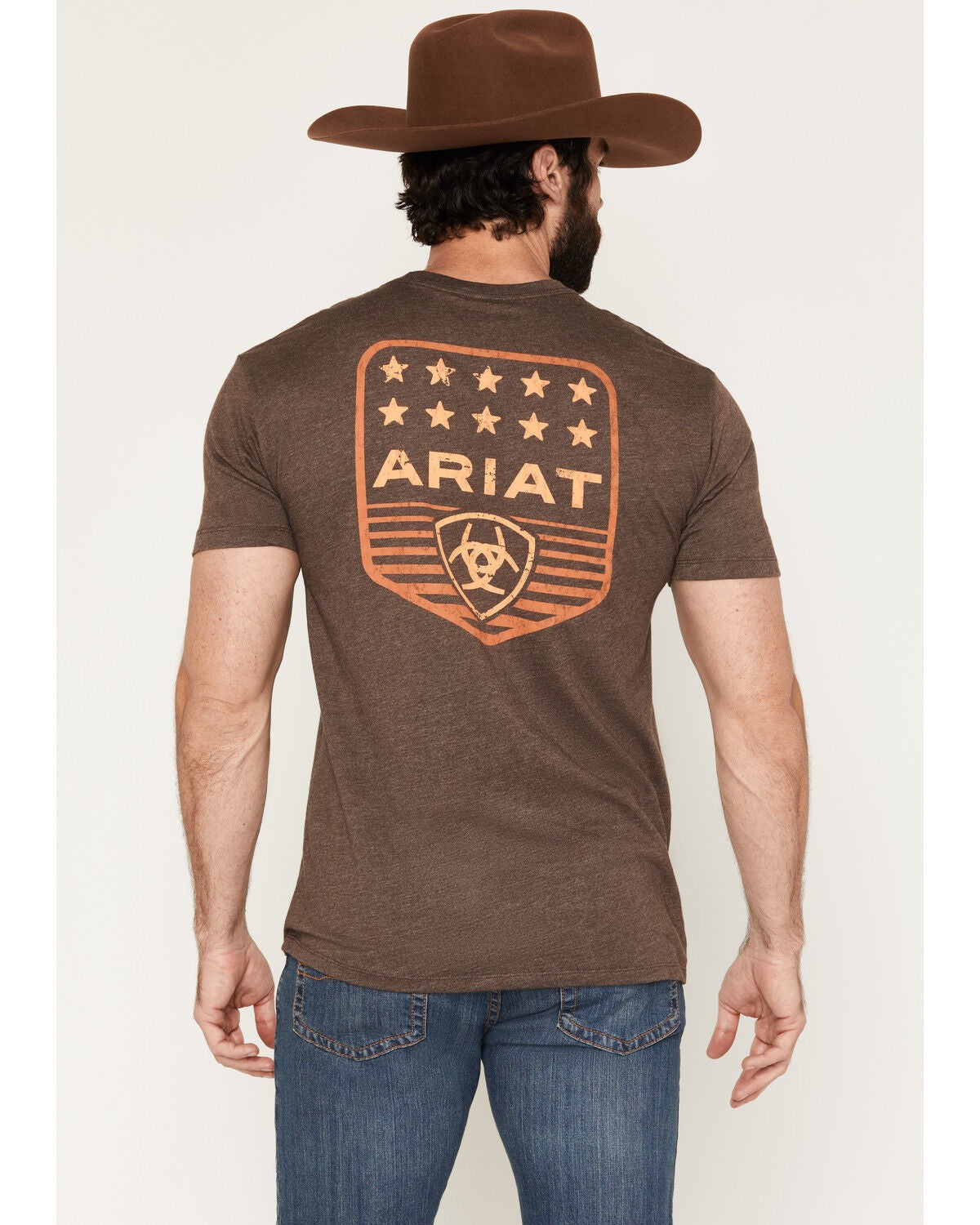 Ariat Men's Logo Patriotic Badge Short Sleeve Graphic T-Shirt, Brown, hi-res