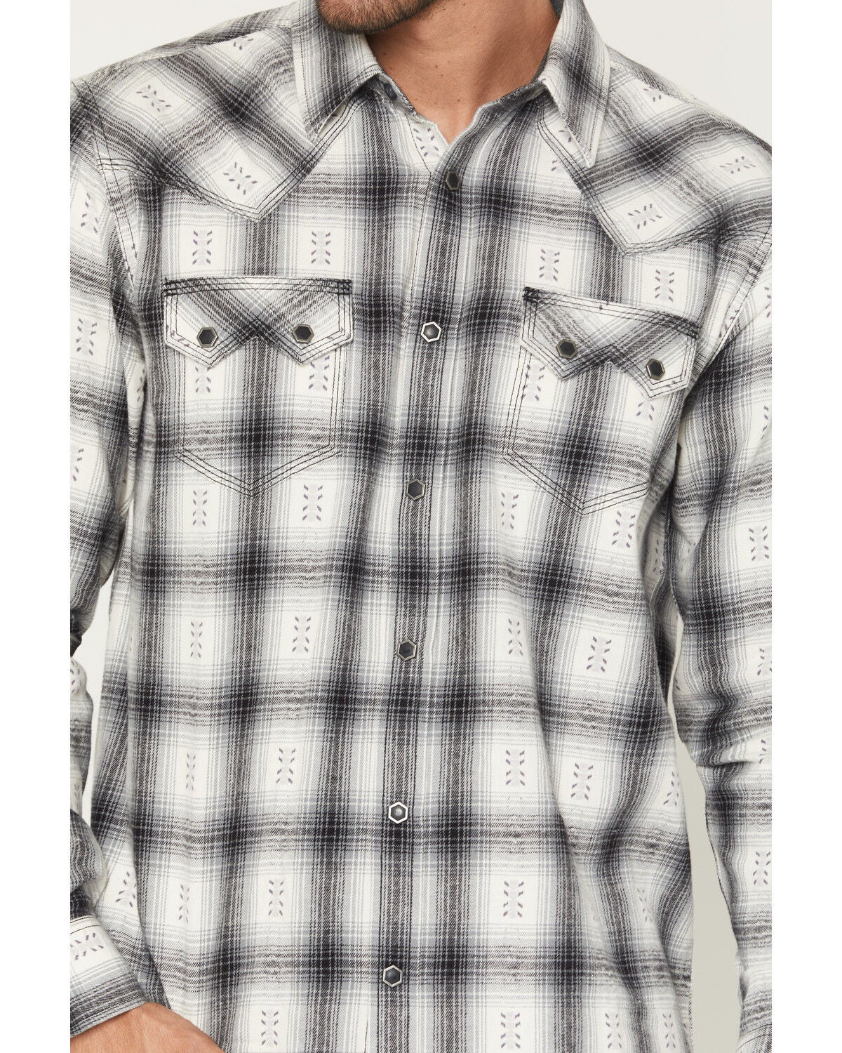 Image #3 - Moonshine Spirit&reg; Men's Smoke Stack Plaid Print Long Sleeve Snap Western Shirt, Ivory, hi-res