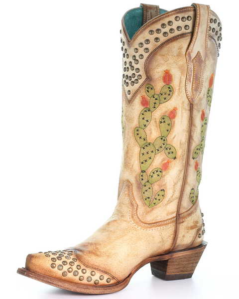 Image #6 - Corral Women's Saddle Cactus Embroidery Western Boots - Snip Toe, Tan, hi-res