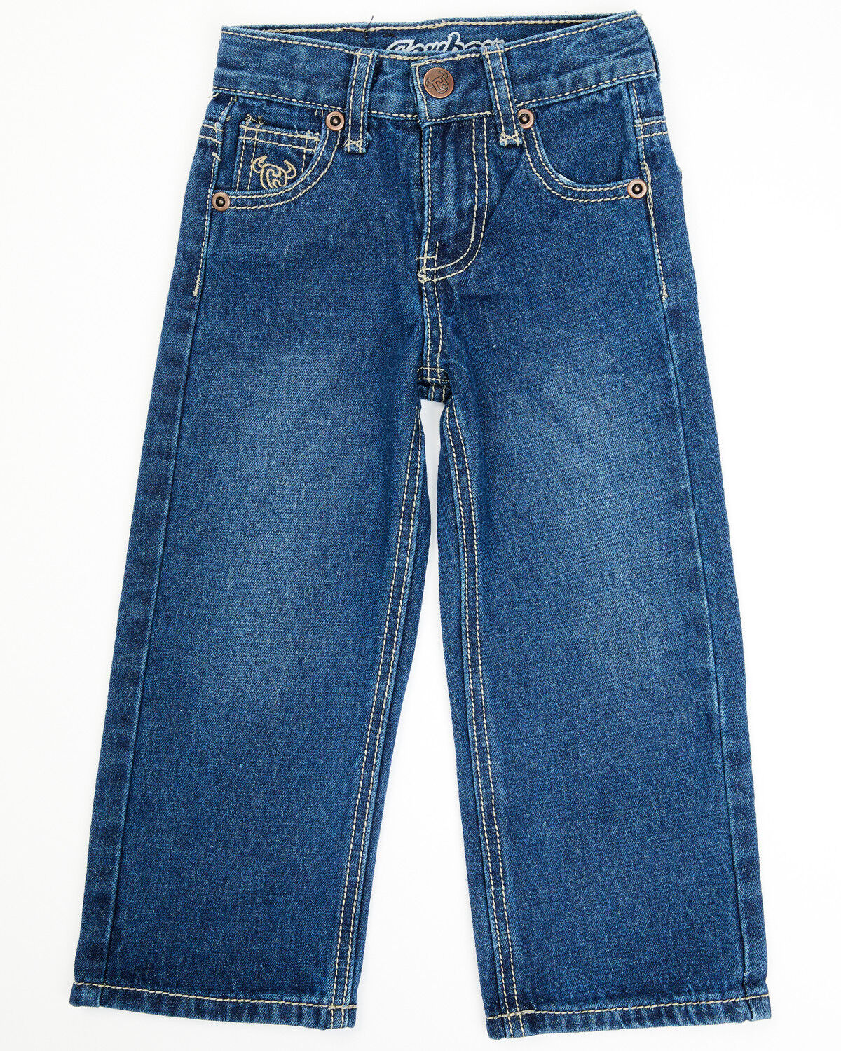 Image #1 - Cowboy Hardware Infant & Toddler Boys' Medium Wash Steerhead Skull Pocket Straight Leg Jeans , , hi-res