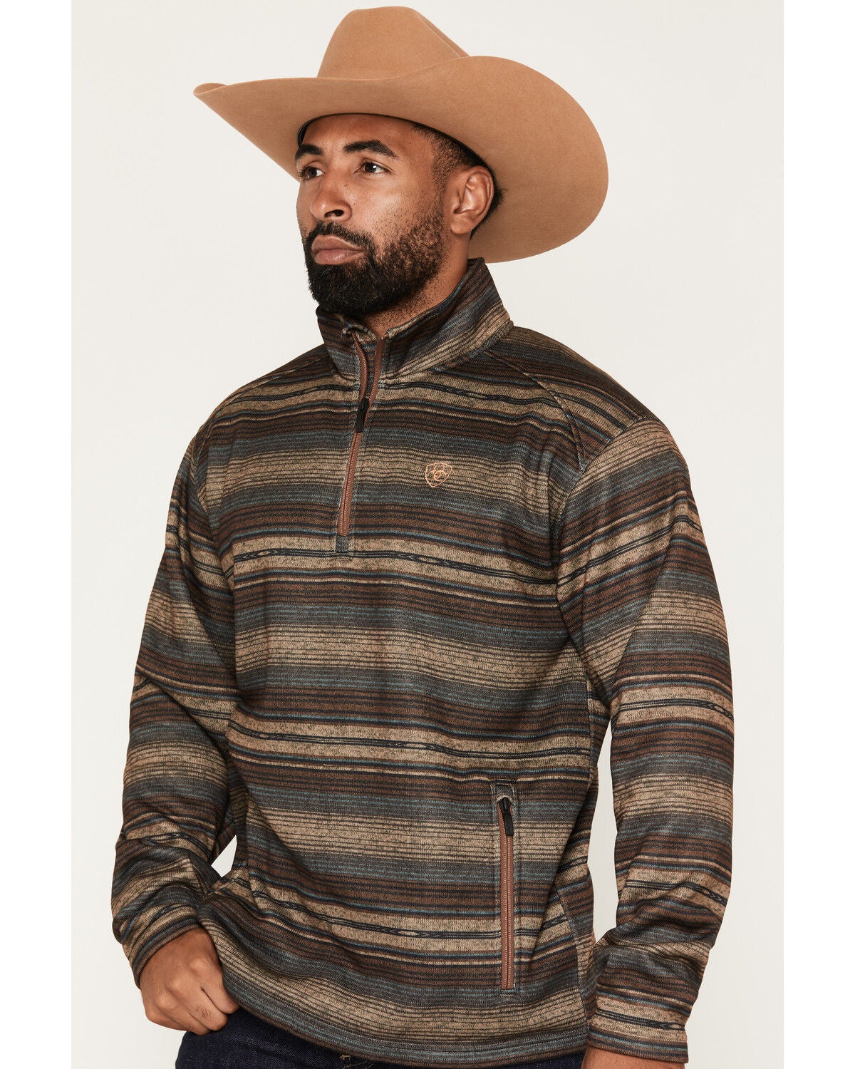 Image #2 - Ariat Men's Caldwell Striped 1/4 Zip Pullover, Brown, hi-res