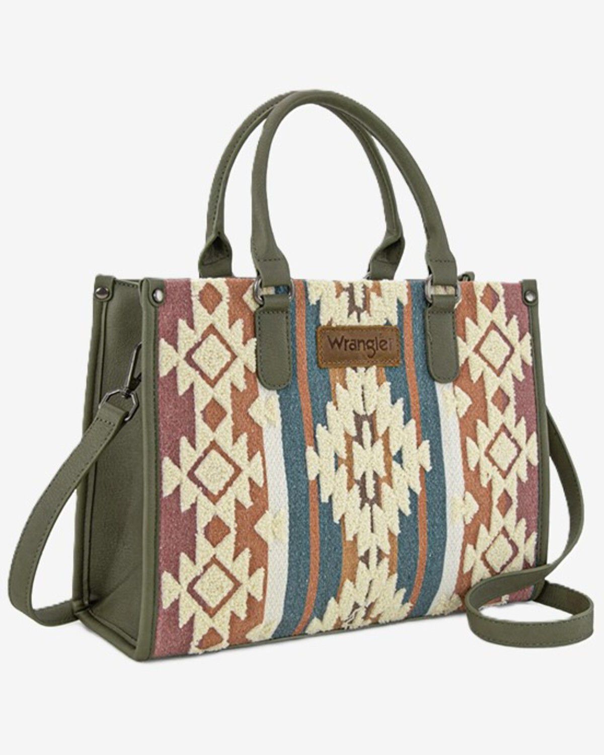 Image #1 - Wrangler Women's Sherpa Southwestern Print Canvas Crossbody Tote, Brown, hi-res