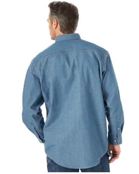 Image #2 - Wrangler FR Men's Chambray Long Sleeve Button Down Solid Work Shirt , Blue, hi-res