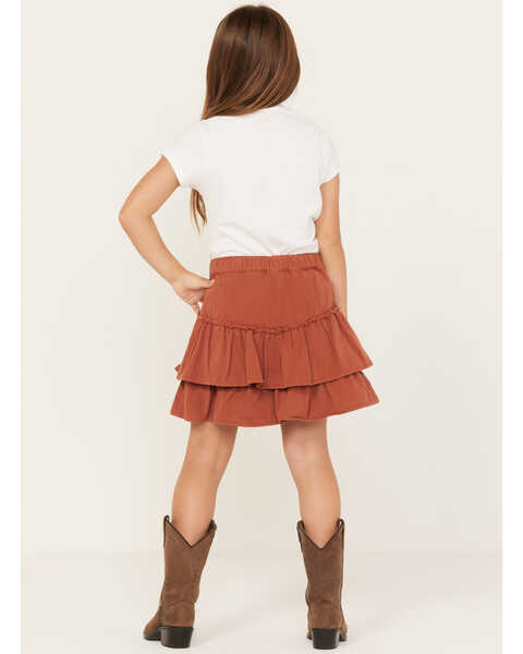 Image #3 - Hayden Girls' Ruffle Tiered Denim Skirt, Orange, hi-res