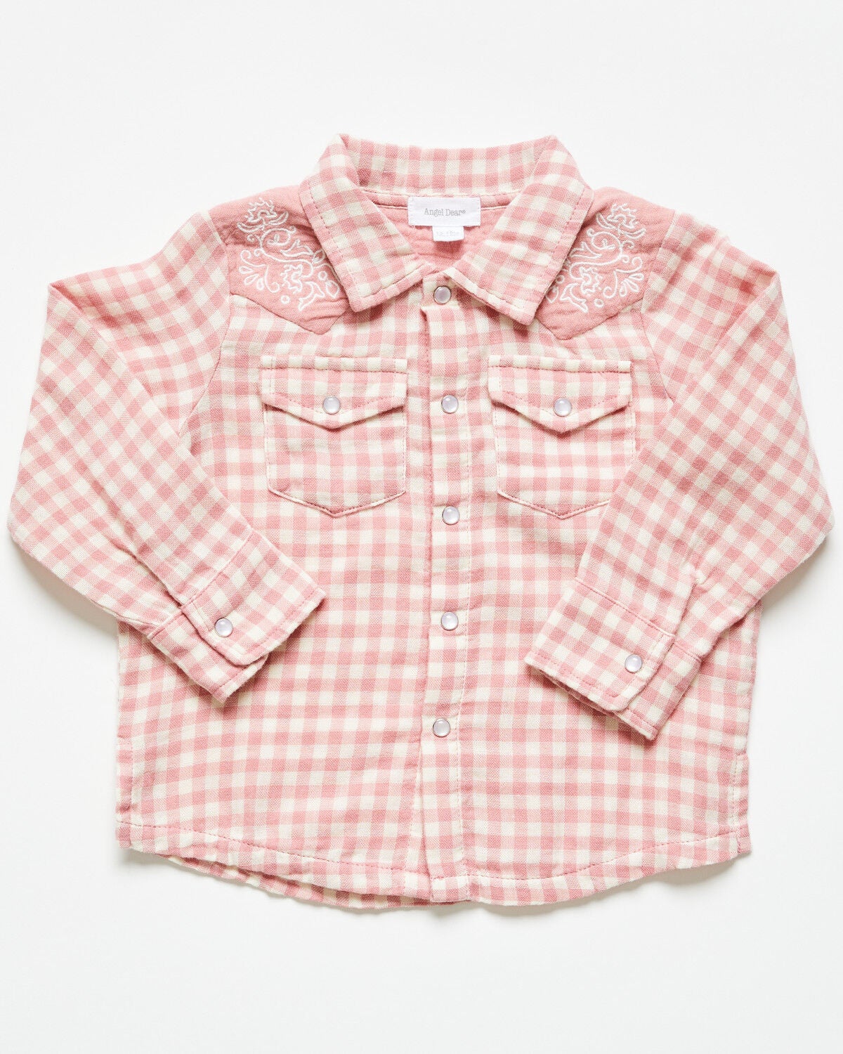 Angel Dear Infant Girls' Plaid Print Long Sleeve Snap Western Shirt, Pink, hi-res
