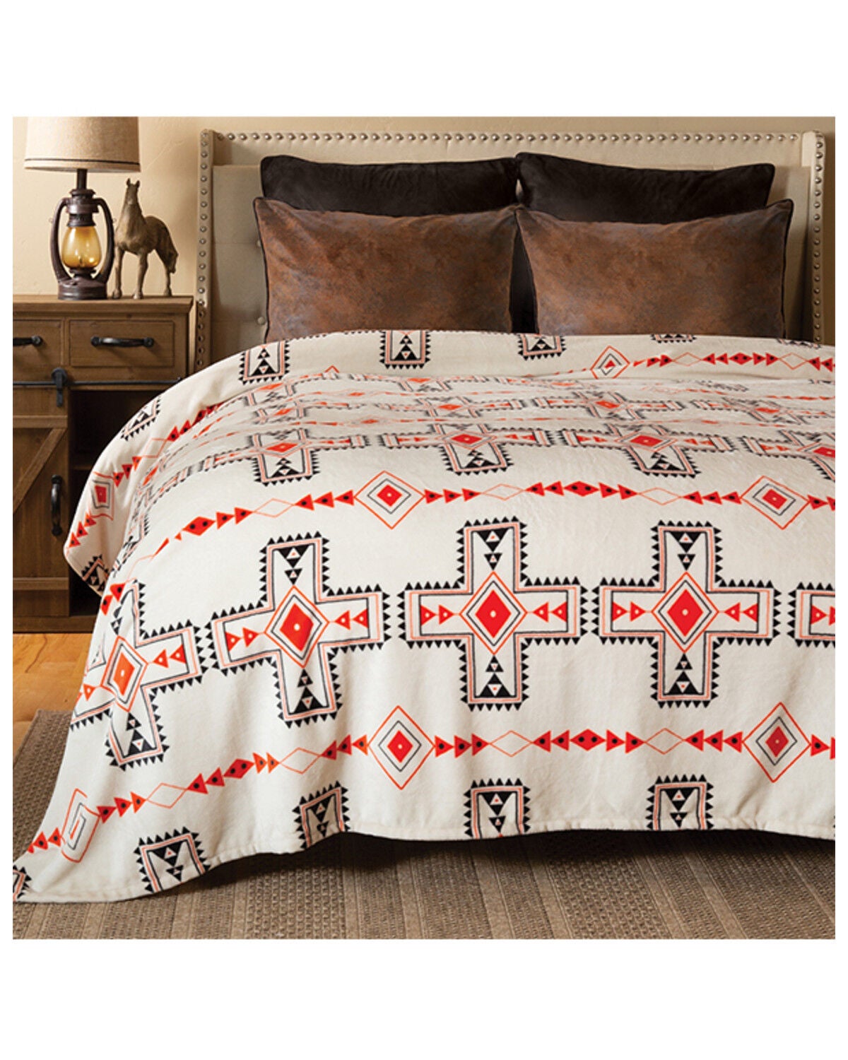 Image #1 - Carstens Home Wrangler Santa Fe Sun Queen Blanket, Cream, hi-res