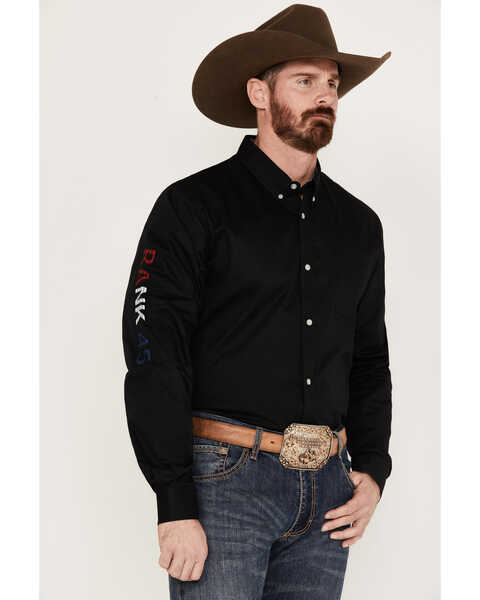 RANK 45 Men's Logo Solid Long Sleeve Button Down Western Shirt, Black, hi-res