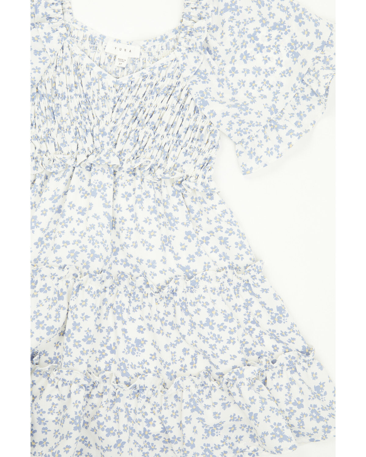 Image #2 - Yura Toddler Girls' Floral Print Puff Sleeve Dress, Blue, hi-res