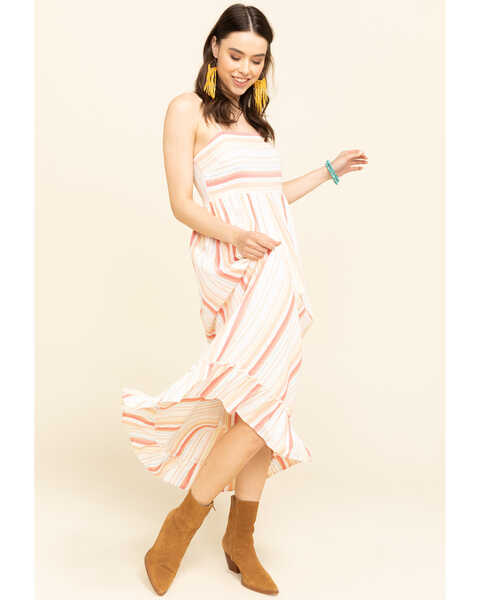 Coco + Jaimeson Women's Stripe Smocked Hi Low Maxi Dress , Ivory, hi-res