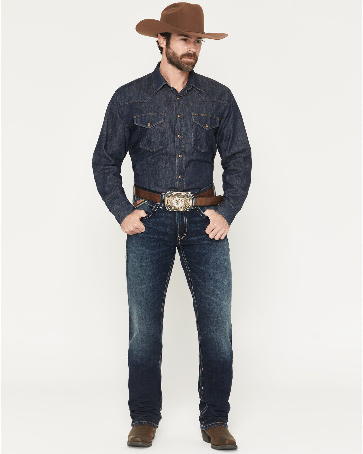 Image #1 - Ariat Men's Boot Barn Exclusive M4 Nightingale Dark Wash Relaxed Straight Rigid Denim Jeans - Big, Dark Wash, hi-res