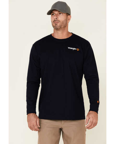 Image #1 - Wrangler Men's FR Flag Back Graphic Long Sleeve Work T-Shirt , Navy, hi-res