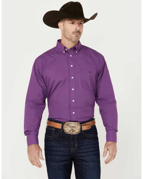 Resistol Men's Kendall Solid Long Sleeve Button Down Western Shirt, Purple, hi-res