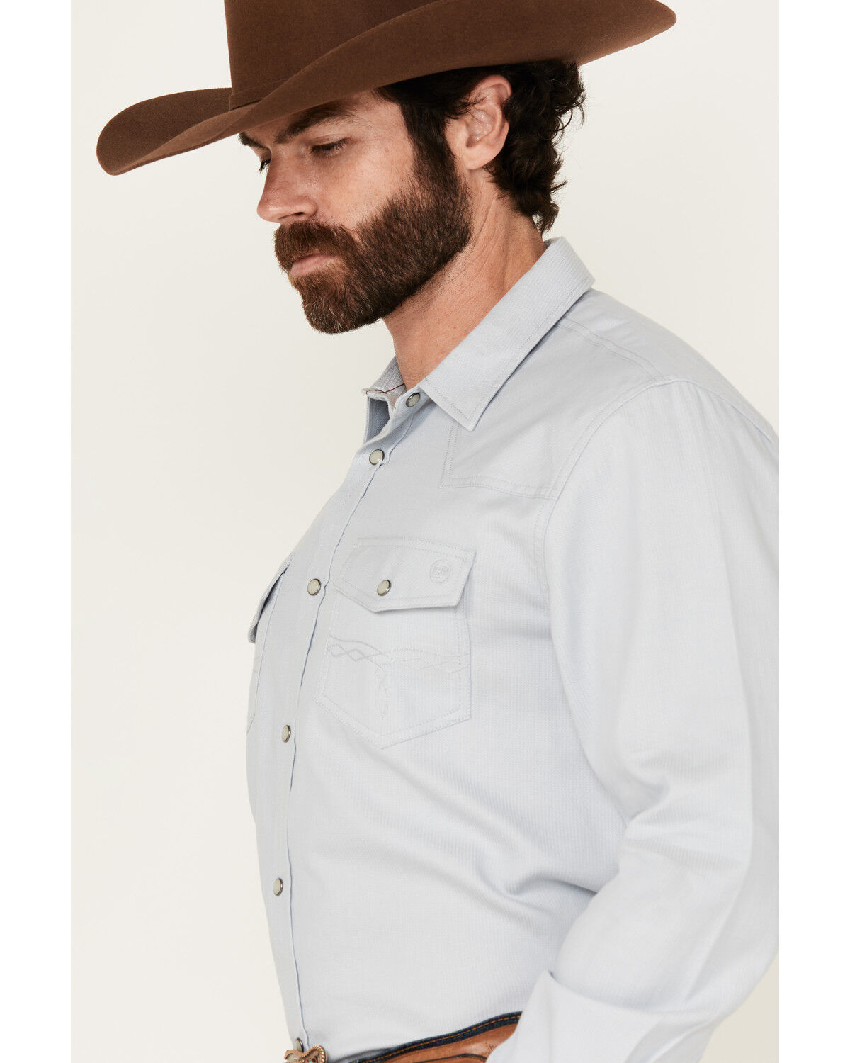 Image #2 - Blue Ranchwear Men's Alcova Solid Long Sleeve Snap Western Shirt, Light Blue, hi-res