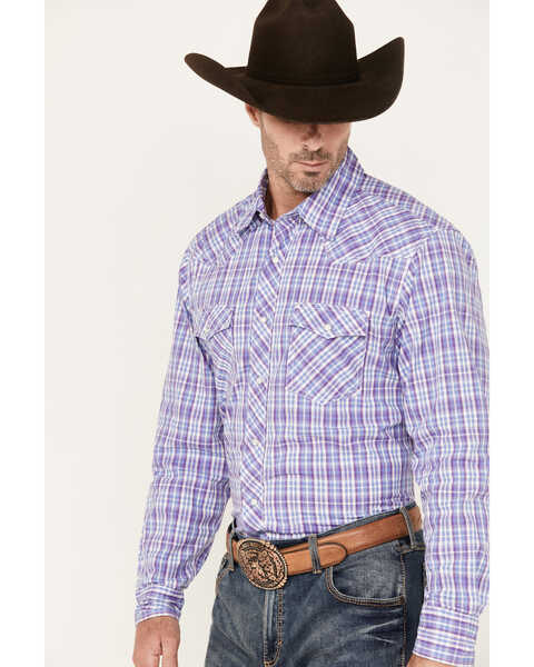 Image #2 - Wrangler 20X Men's Competition Advanced Comfort Plaid Print Long Sleeve Snap Western Shirt , Purple, hi-res