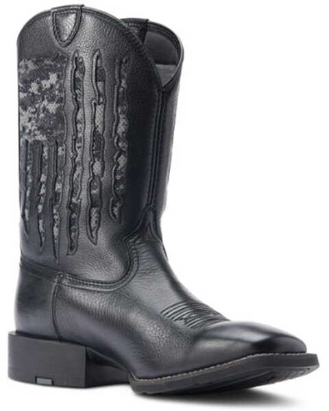 Image #1 - Ariat Men's Sport My Country VentTEK Western Performance Boots - Broad Square Toe, Black, hi-res