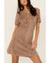 Paper Crane Women's Short Sleeve Lace-Up Front Faux Suede Dress, Chocolate, hi-res