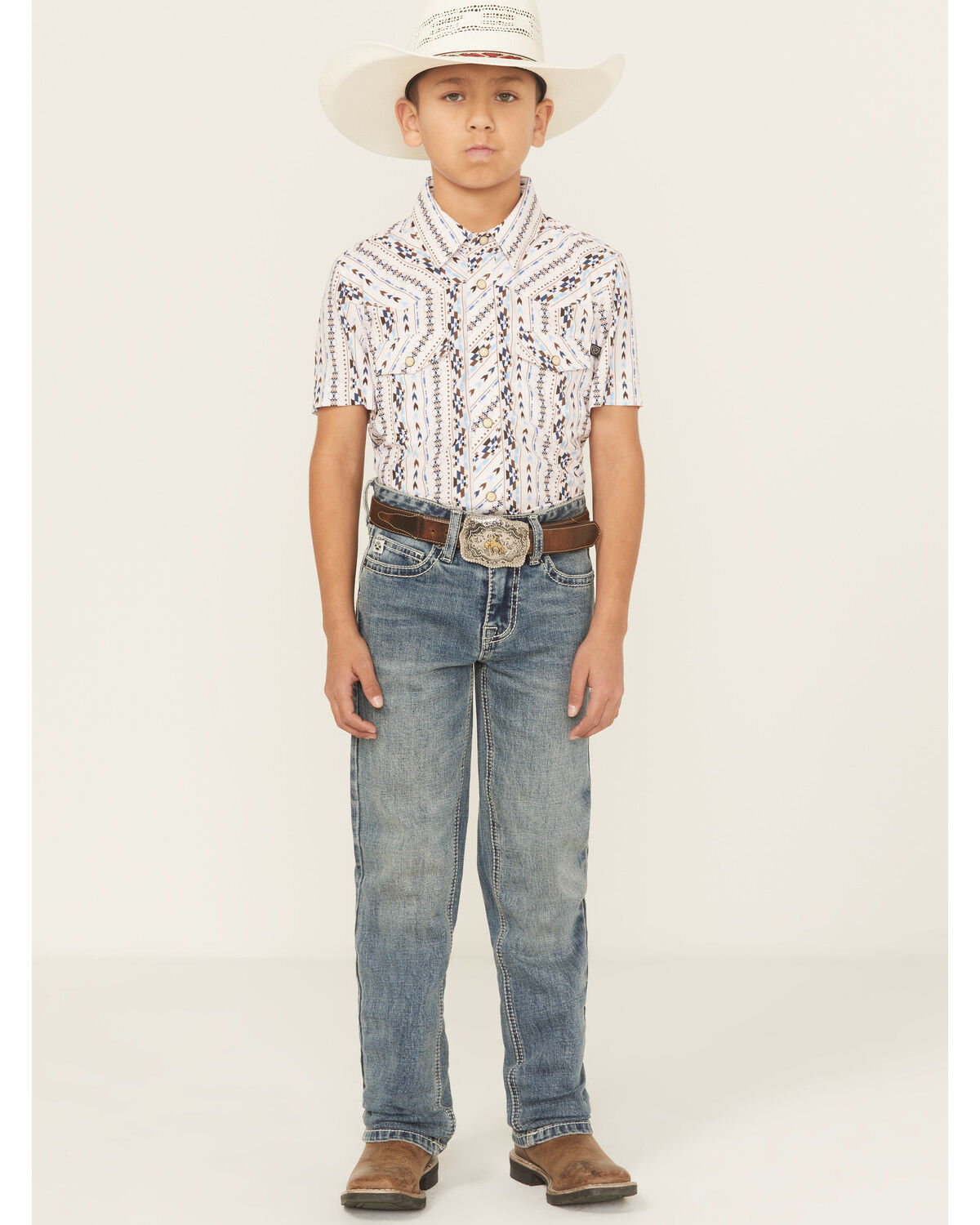 Image #1 - Hooey X Rock & Roll Denim Boys' Medium Wash Step Bootcut Stretch Denim Jeans, Blue, hi-res