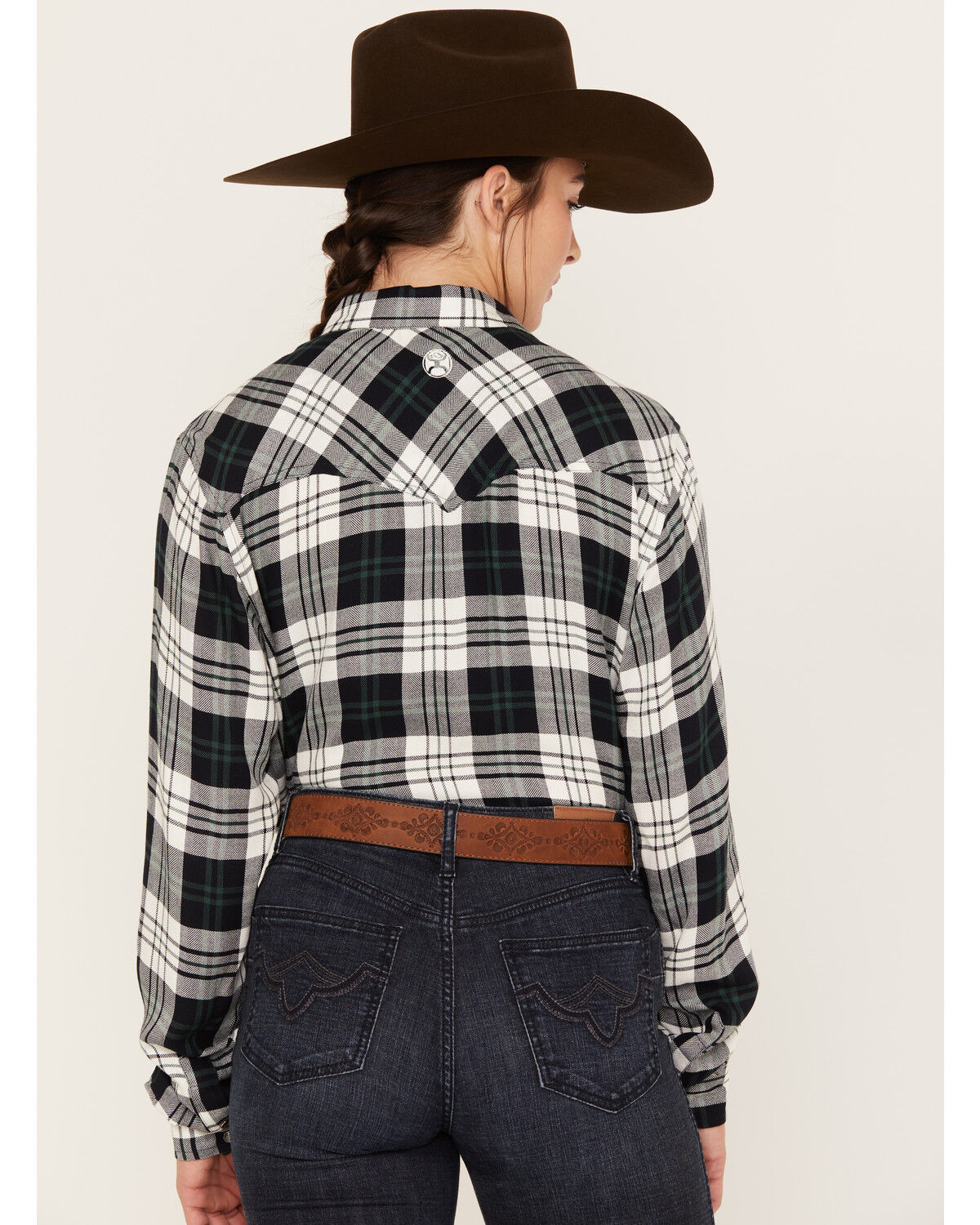 Image #4 - Hooey Women's Plaid Print Long Sleeve Snap Flannel Shirt, Black, hi-res