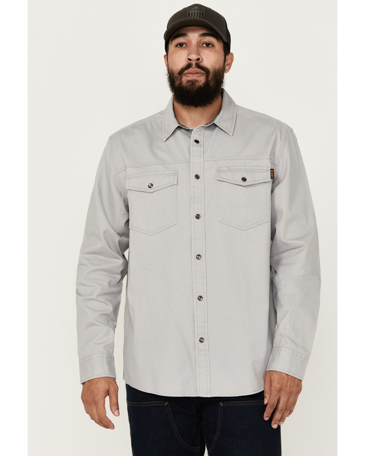 Hawx Men's All Out Woven Solid Long Sleeve Snap Work Shirt - Big, Grey, hi-res