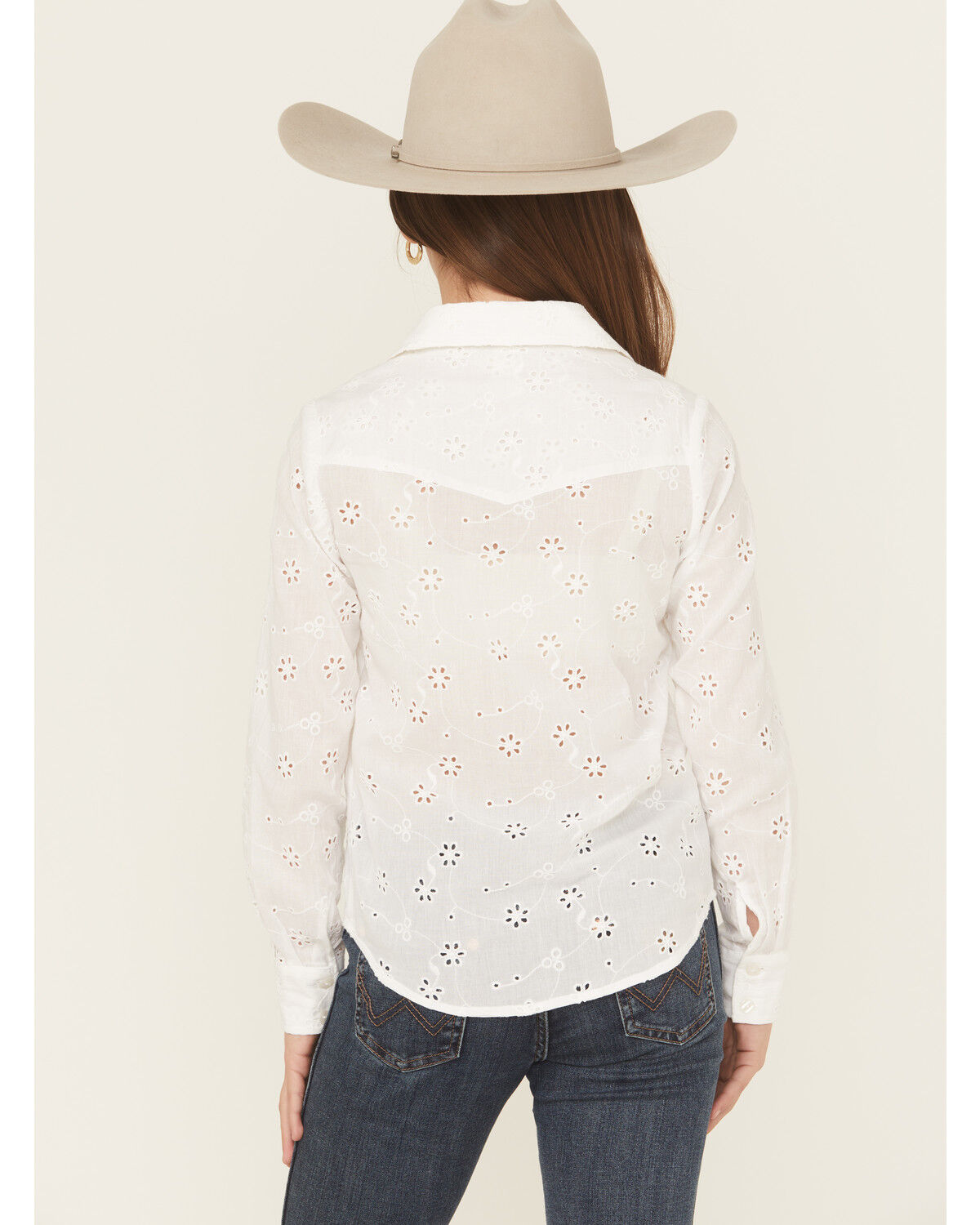 Image #4 - Roper Girls' Eyelet Long Sleeve Button-Down Western Shirt, White, hi-res