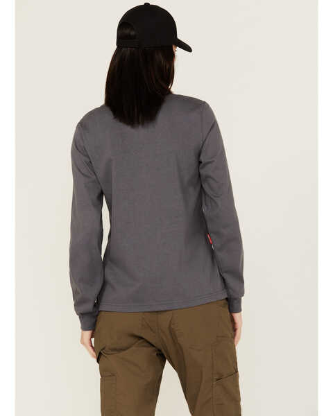 Image #4 - Timberland Pro Women's FR Cotton Core Long Sleeve Logo Pocket Tee , Charcoal, hi-res